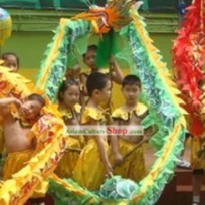 Green Beijing Dragon Dance Costumes Complete Set for Six Nursery School Children