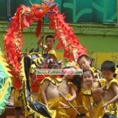 Red Beijing Dragon Dance Costumes Complete Set for Six Nursery School Kids