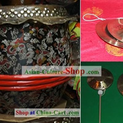 Traditional Lion Dance Drum, Gongs and Cymbals Music Instrument Complete Set