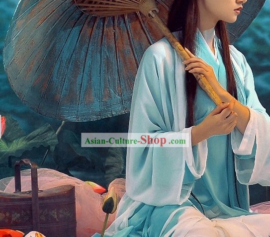 Ancient Chinese Light Blue Lady Costumes