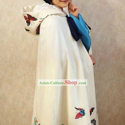 Ancient Chinese White Embroidered Butterfly Princess Cape