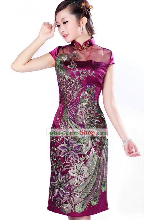 Traditional Chinese Purple Phoenix Qipao