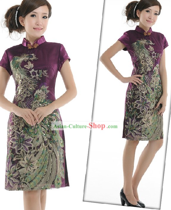Traditional Chinese Purple Phoenix Cheongsam