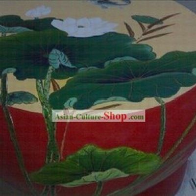 Traditional Chinese Hand Painted Lotus Drum