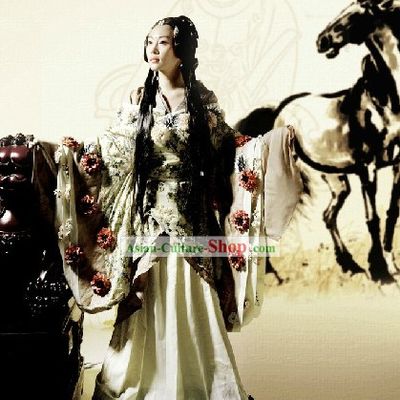 Ancient Chinese Beauty Flower Costume and Headwear Complete Set