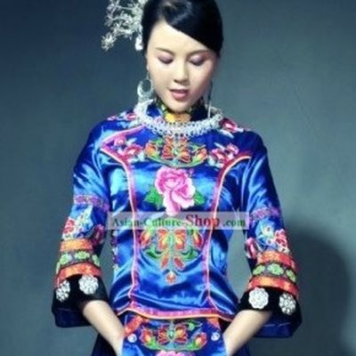 Traditional Chinese Minority Women Embroidered Flower Clothing