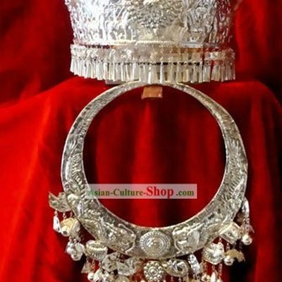 Miao Silver Hat and Necklace Set