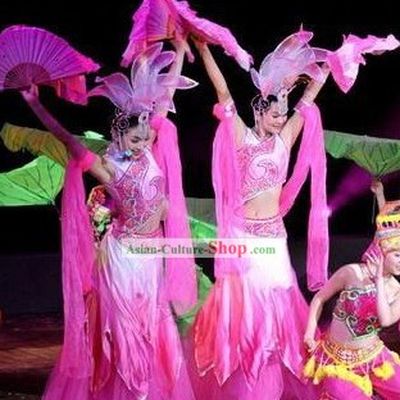Traditional Chinese Lotus Dance Costume and Headpiece Complete Set
