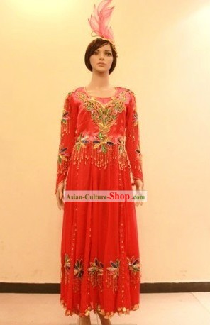 Traditional Xinjiang Dancer Costume and Headpiece for Women