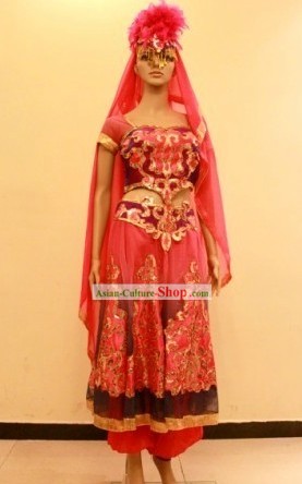 Chinese Xinjiang Dancing Costume and Hat for Women