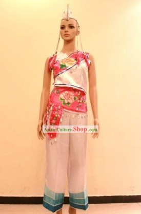 Chinese Yunnan Minority Dancing Costume and Hat for Women