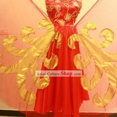 Traditional Chinese Red Classical Dance Costumes with Wings