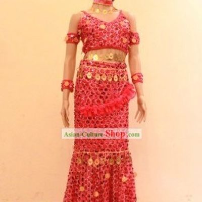 Traditional Dai Minority Ethnic Dance Costume and Headwear for Women