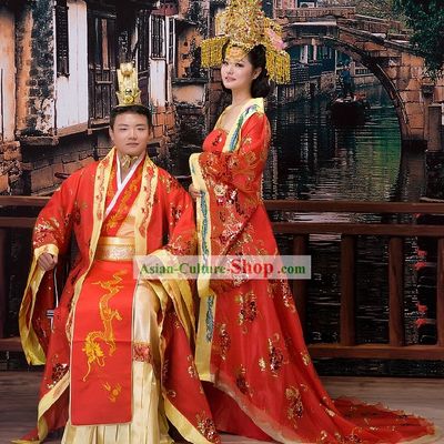 Ancient Chinese Ceremonial Wedding Dress and Hats Two Complete Sets