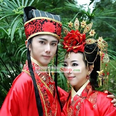 Ancient Chinese Wedding Bridegroom Hat and Bride Hair Accessories