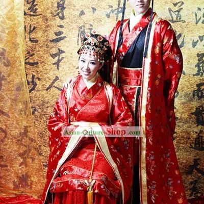 Chinese Classical Wedding Dresses and Headpieces Two Sets for Men and Women