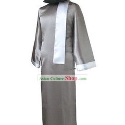Traditional Chinese Minguo Time Old Shanghai Long Robe Scarf and Hat