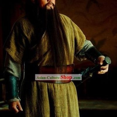 Ancient Hero Guan Yu Costumes and Headpiece Complete Set for Men