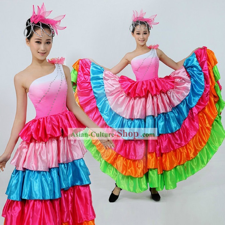 Chinese Ethnic Dance Costumes and Headpiece for Women