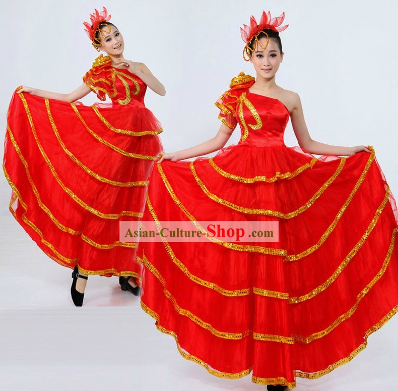 Chinese Modern Dance Costume and Headpiece for Women