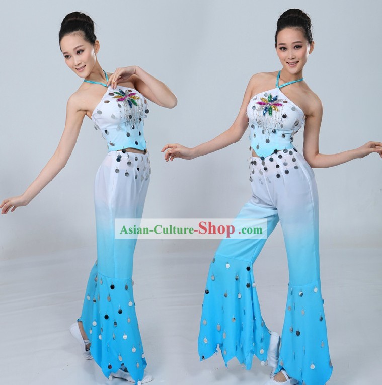 Blue and White Color Transition Dance Costume for Women