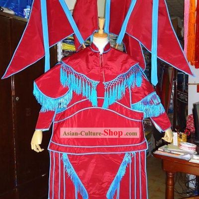 Beijing Opera Red Fighting Cao Costumes with Flags for Women