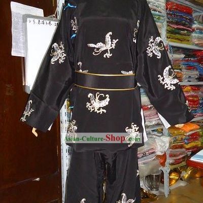 Black Beijing Opera Embroidered Costume and Hat for Men