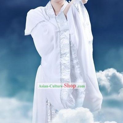 Ancient Chinese Fairy White Costume and Hair Accessories Complete Set