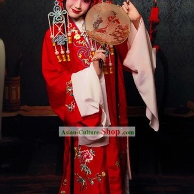 Chinese Beijing Opera Red Actress Costume and Phoenix Crown