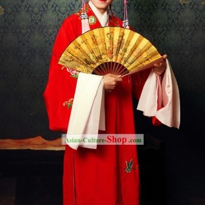 Chinese Beijing Opera Red Sheng Actor Costume and Hat