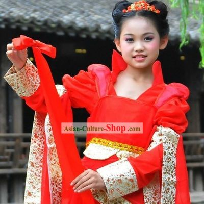 Ancient Chinese Red Fairy Costumes for Children