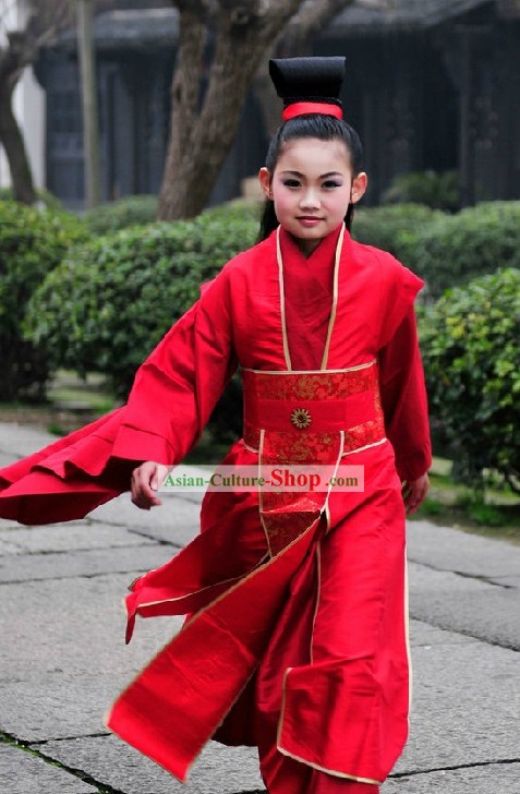 Ancient Chinese Red Hanfu Clothing for Kids