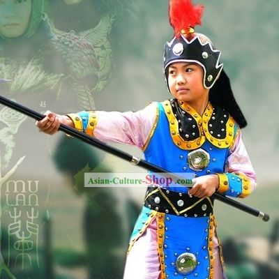 Women Hero Hua Mulan Costume and Hat for Children