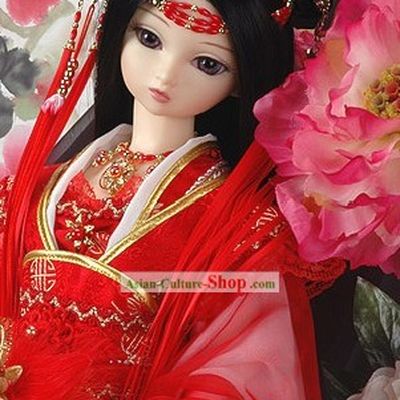Chinese Classic Lucky Red Princess Wedding Hair Accessories and Wig