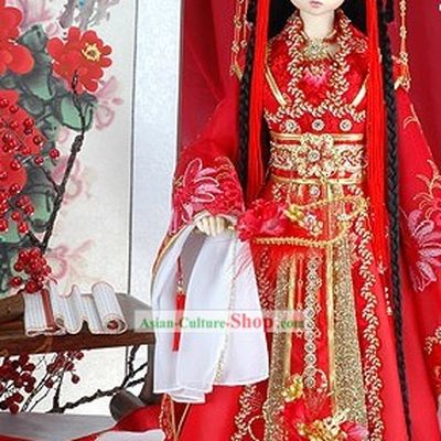 Ancient Chinese Imperial Princess Red Hair Accessoreis and Wig Complete Set