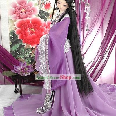 Ancient Chinese Imperial Empress Purple Costumes, Hair Accessoreis and Wig Complete Set
