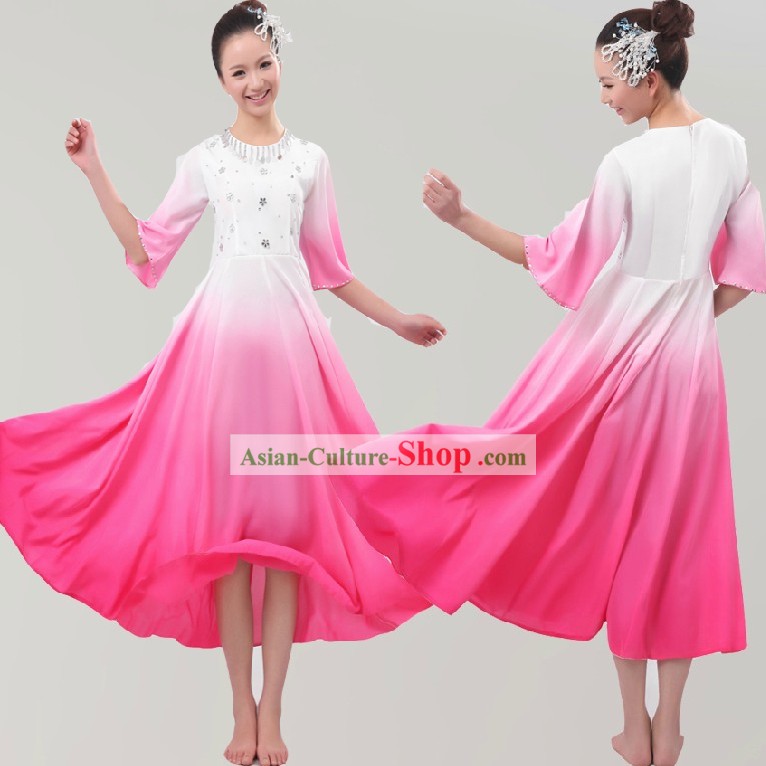 Chinese White and Pink Color Transition Singing Uniform