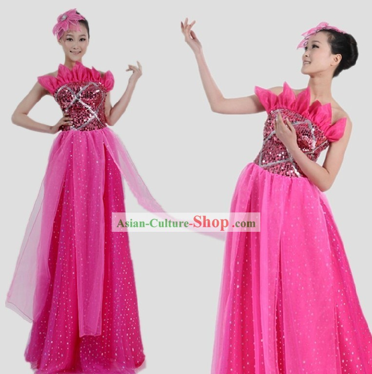 Chinese Classical Lotus Dance Costumes and Headpiece for Women