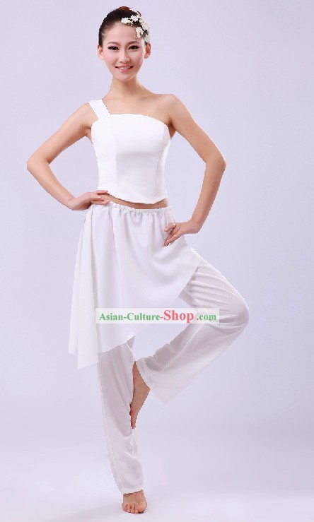 Chinese Plain White Modern Dance Costume