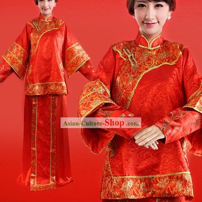 Chinese Classical Red Phoenix Wedding Dress for Bride