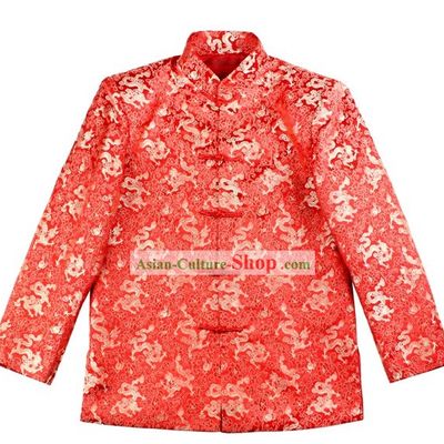 Ancient Chinese Lucky Red Dragon Wedding Blouse for Bridegrooms