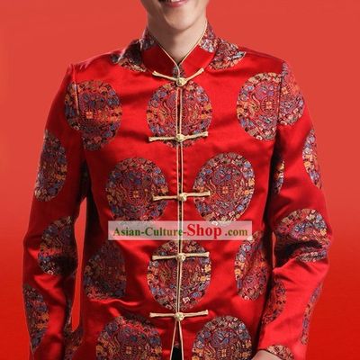 Traditional Chinese Red Silk Tang Suit for Men