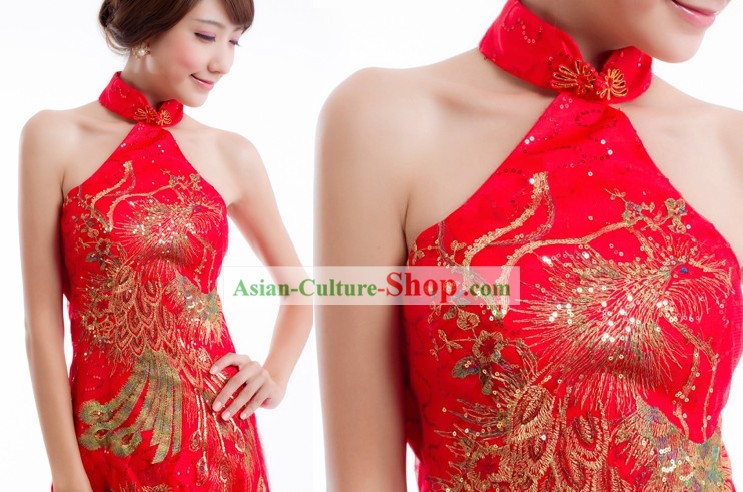 Traditional Chinese Phoenix Wedding Toasting Evening Dress for Women