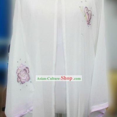White Embroidered Butterfly Silk Kung Fu Blouse and Cape