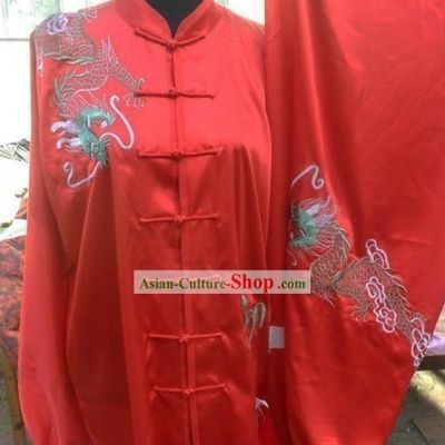Red Silk Dragon Kung Fu Uniform for Men