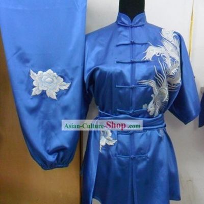Blue Silk Phoenix Wu Shu Costumes Complete Set for Women