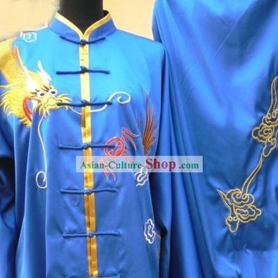 Blue Silk Kung Fu Tournaments Uniform for Men