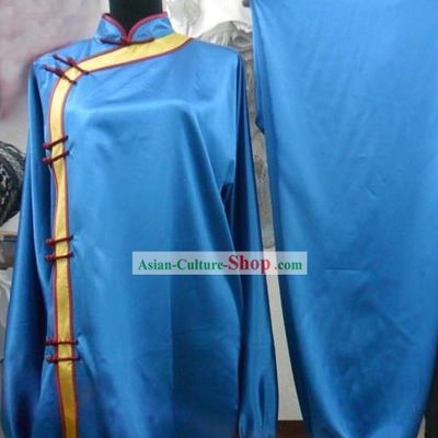 Blue Silk Mandarin Kung Fu Tournament Uniform for Women