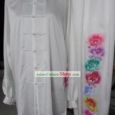White Embroidered Rainbow Flower Kung Fu Competition Dress Complete Set