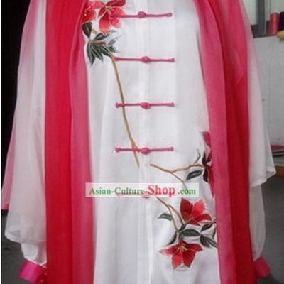 Supreme Embroidered Flower Gong Fu Silk Blouse, Pants and Cape Complete Set
